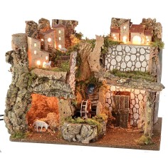 Scenografia per presepe illuminata con mulino ad acqua 2