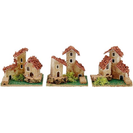 Conjunto de 3 casitas para belén de 9x6,5x7 cm de altura. Mondo Presepi