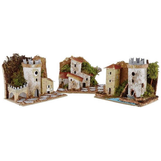 Conjunto de casitas de 3 piezas para belén de 15,5x10x12,5 cm