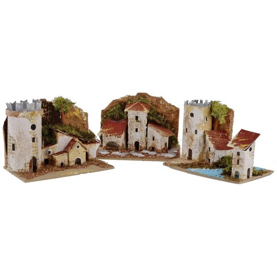 Conjunto de tres casitas para belén de 15,5x10x12,5 cm de altura Mondo Presepi.