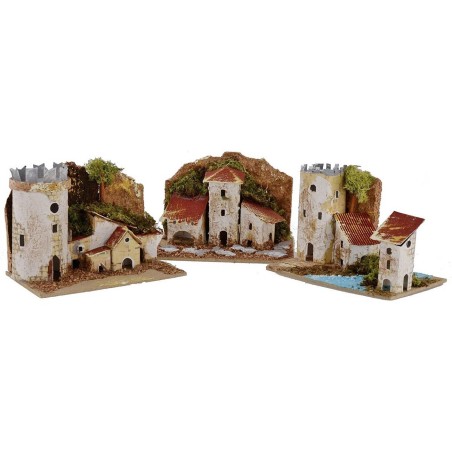 Conjunto de casitas de 3 piezas para belén de 15,5x10x12,5 cm