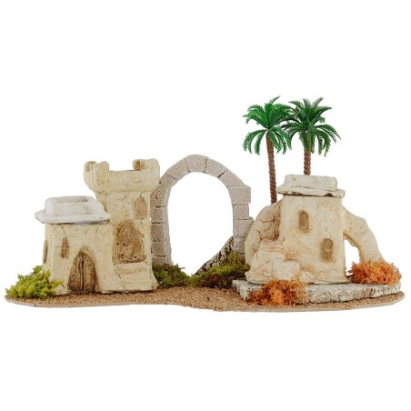 Villaggio palestinese con arco e palme cm 36x21x20 h per statue