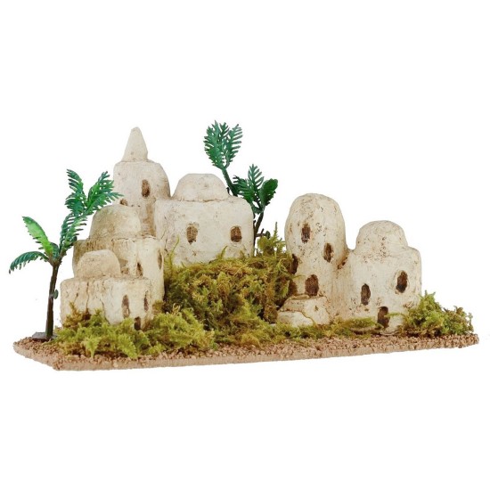 Pueblo palestino con vegetación y palmeras cm 21x13,3x10,5 h
