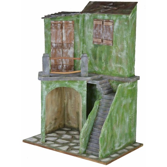 Casa con escalera y tienda de 58x43x83 cm de altura para estatuas de 30 cm.