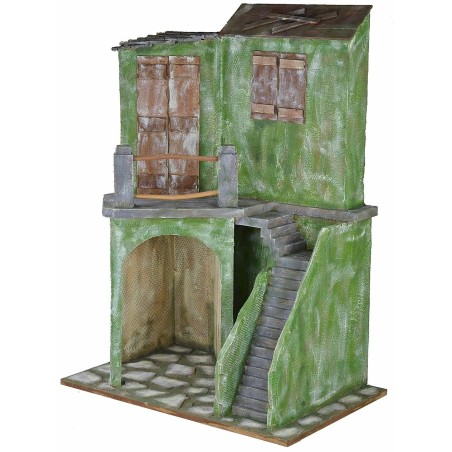 Casa con scalinata e bottega cm 58x43x83 h per statue da 30 cm