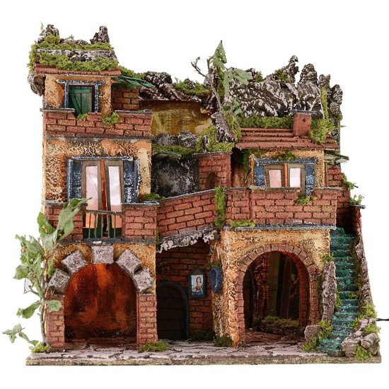 Pueblo iluminado con espejo efecto profundidad cm 50x39,5x53 h