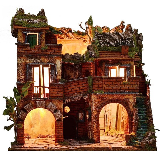 Pueblo iluminado con espejo efecto profundidad cm 50x39,5x53 h