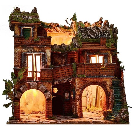 Pueblo iluminado con espejo efecto profundidad cm 50x39,5x53 h