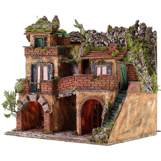 Illuminated village with depth effect mirror cm 50x39.5x53 h