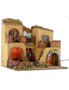 Pueblo pesebre iluminado con fuego funcionando cm 50.5x40.5x46 h