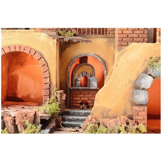 Pueblo pesebre iluminado con fuego funcional de 50,5x40,5x46 cm