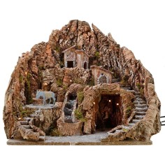 Belén cm 52x55x48 h con cascada, burro con molino y luces