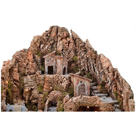 Belén de 52x55x48 cm con cascada, burro con molino y luces