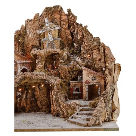 Presepe cm 65x45x53 h con fontana, cascata, mulino a vento e