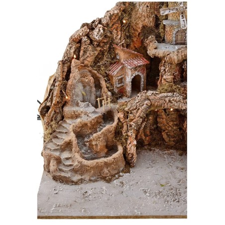 Presepe cm 65x45x53 h con fontana, cascata, mulino a vento e