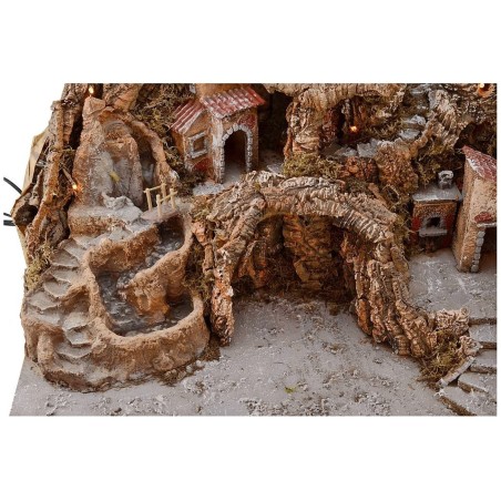 Presepe cm 65x45x53 h con fontana, cascata, mulino a vento e