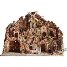 Nativity scene with mill, waterfall, fire and functioning lights cm