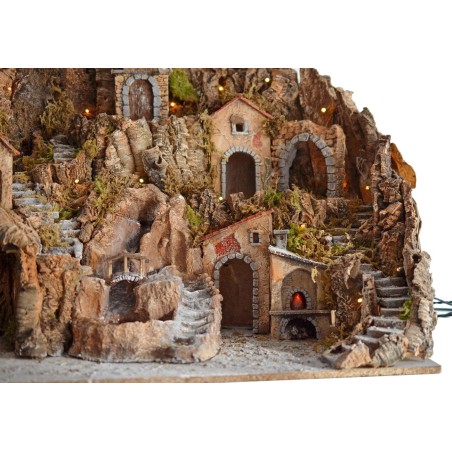 Pesebre de 80x45x66 cm con molino, cascada, fuego y luces.