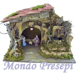 Complete nativity scene with nativity set, fountain, and working lights