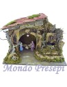 Complete nativity scene with nativity set, fountain, and working lights
