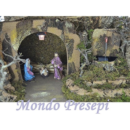 Presepe completo con natività e fontana e luci funzionanti