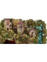 Complete nativity scene with statues, waterfall, mill, fire and