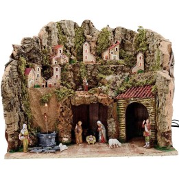 Nacimiento completo con figuras Landi 8 cm Fuente y luces cm