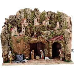 Belén completo con figuras Landi de 8 cm, fuente y luces cm