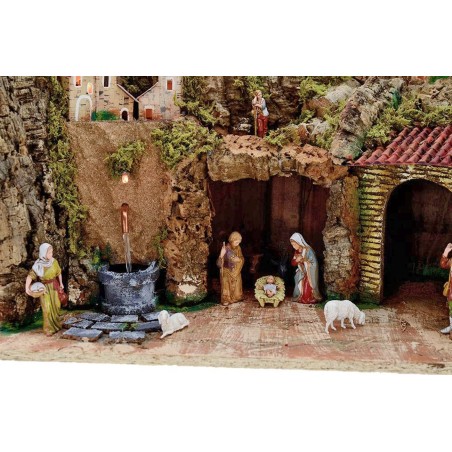 Belén completo con figuras Landi de 8 cm, fuente y luces cm
