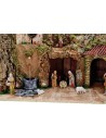 Presepe completo con statue Landi 8 cm Fontana e luci cm