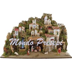 Complete nativity scene with Landi statues, waterfall, and lights cm 76x40x54 h