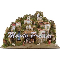 Complete nativity scene with Landi statues, waterfall, and lights cm 76x40x54 h 2