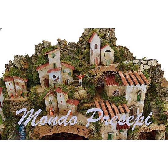 Presepe completo con statue Landi cascata e luci cm 76x40x54 h.