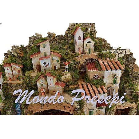 Presepe completo con statue Landi cascata e luci cm 76x40x54 h.