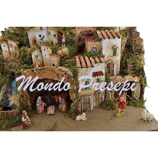 Complete nativity scene with Landi statues, waterfall, and lights cm 76x40x54 h