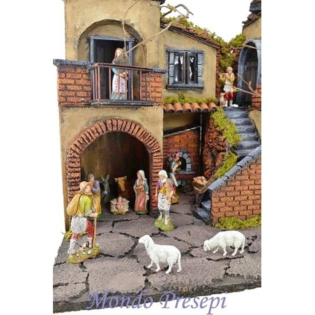 Presepe completo con statue Landi illuminato con forno 50x40