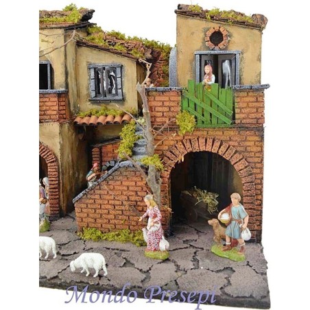 Presepe completo con statue Landi illuminato con forno 50x40