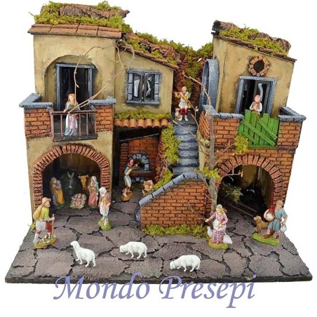 Complete nativity scene with illuminated Landi statues with oven cm