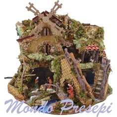 Pesebre completo con estatuas Landi molino y fuego cm 57x36x48 h