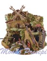 Complete nativity scene with Landi statues, mill, and fire, size 57x36x48 cm h