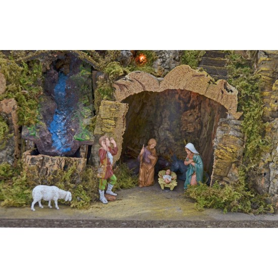 Pesebre completo con estatuas, cascada y luces de 60x34x44 cm de altura. Mundo