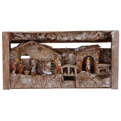Pesebre completo de estatuas Landi Moranduzzo con cabaña y