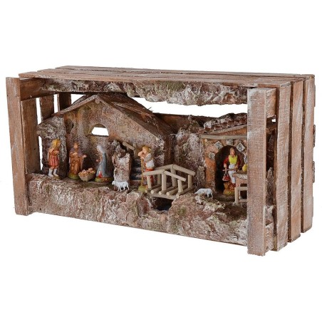 Presepe completo di statue Landi Moranduzzo con capanna e