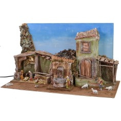 Presepe completo di statue Landi con cielo e fontana 2