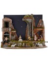 Complete nativity scene with Landi statues and illuminated starry sky
