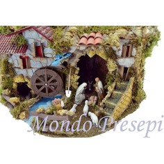 Presepe completo di statue con luci e mulino cm 56x37x43 h 2