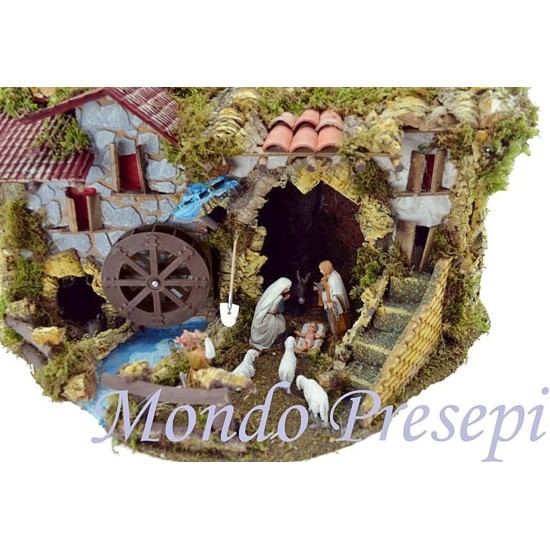 Presepe completo di statue con luci e mulino Mondo Presepi