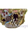 Pesebre completo con estatuas, luces y molino cm 56x37x43 h