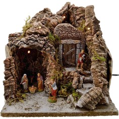 Belén completo con estatuas y luces cm 25x20x25 h.