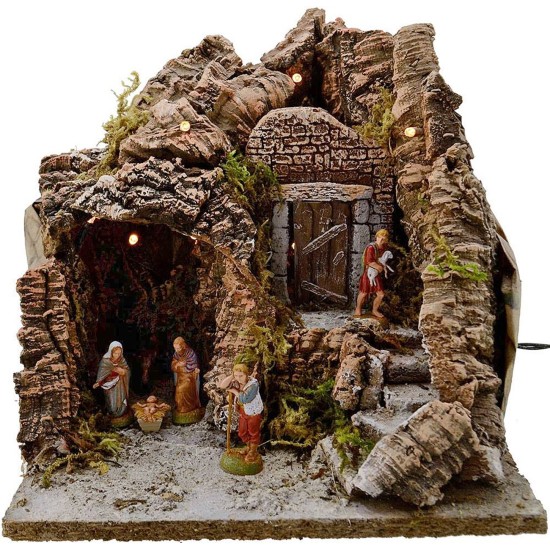 Complete nativity scene with statues and lights cm 25x20x25 h.